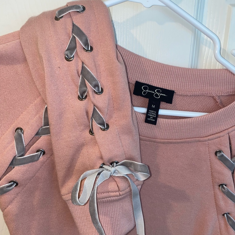 Grey Bow Detail Pink Sweatshirt